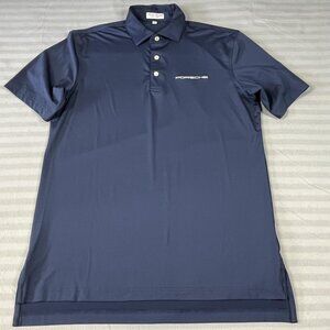 Peter Millar Polo Shirt Mens Small Navy Blue Porsche Summer Comfort Golf Logo
